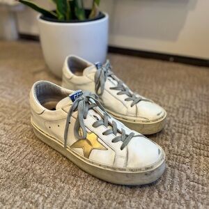Golden Goose GGDB Hi Star White Sneakers with Gold Star Grey Laces Size 38